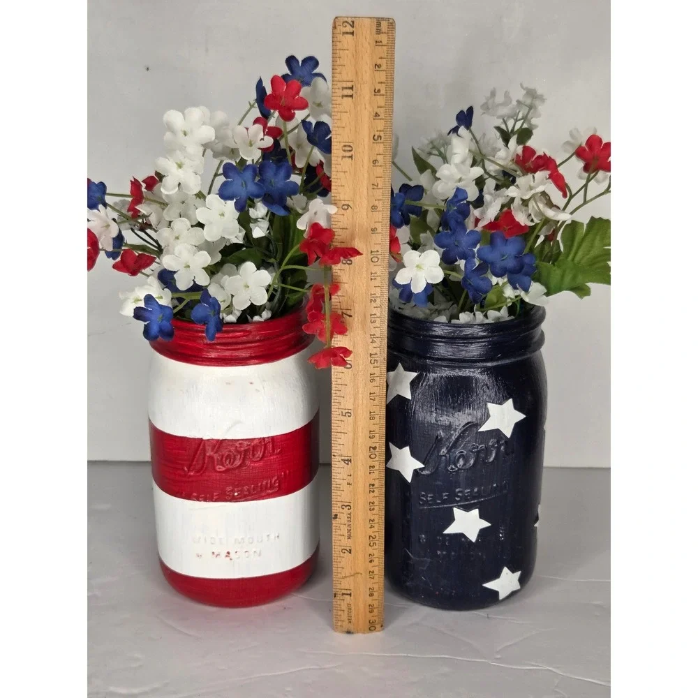 Kerr Patriotic Mason Jars Stars and Stripes Red White Blue Decor Set of 2 Floral